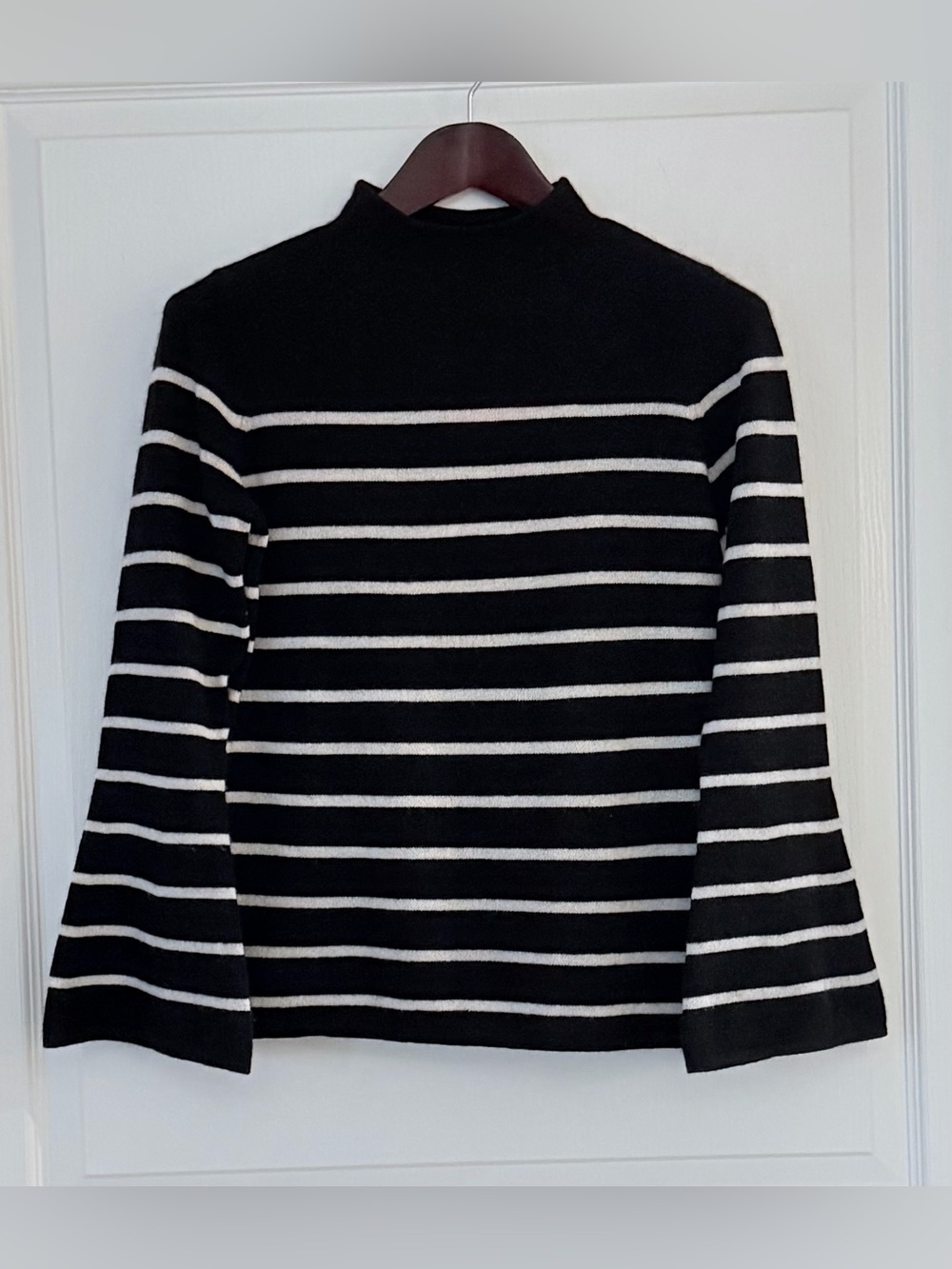 Charter Club Black and White Striped Sweater With Bell Sleeves